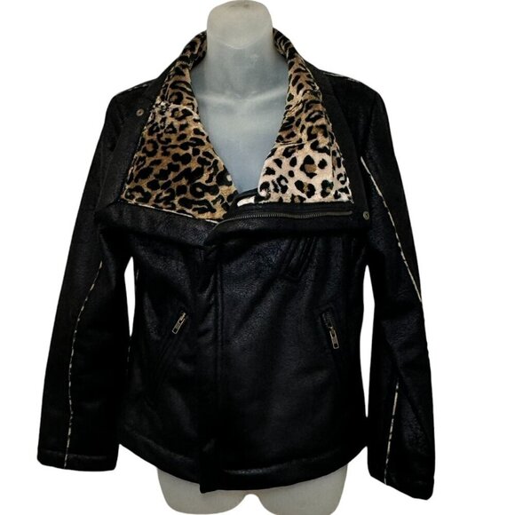 Skea Vail Colorado Faux Leopard Jacket Coat Zip Front Women's 6 - Picture 1 of 10
